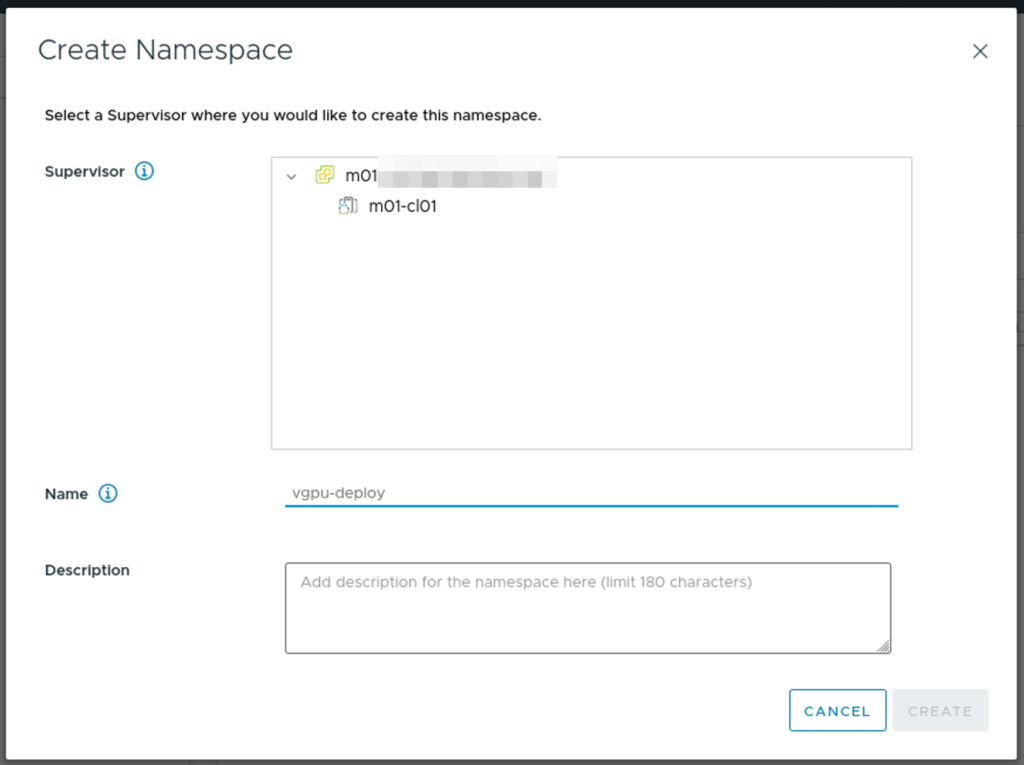create namespace